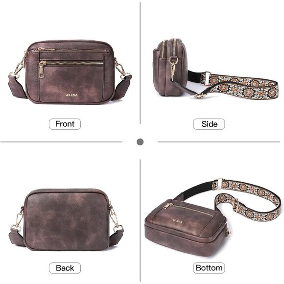 Telena Women Coffee Trendy Vegan Leather Shoulder Handbags With Adjustable Strap - Picture 7 of 7